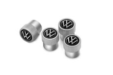 画像1: VW バルブキャップ Newロゴ ブラック/シルバー（VW VALVE STEM CAPS BLACK） (1)