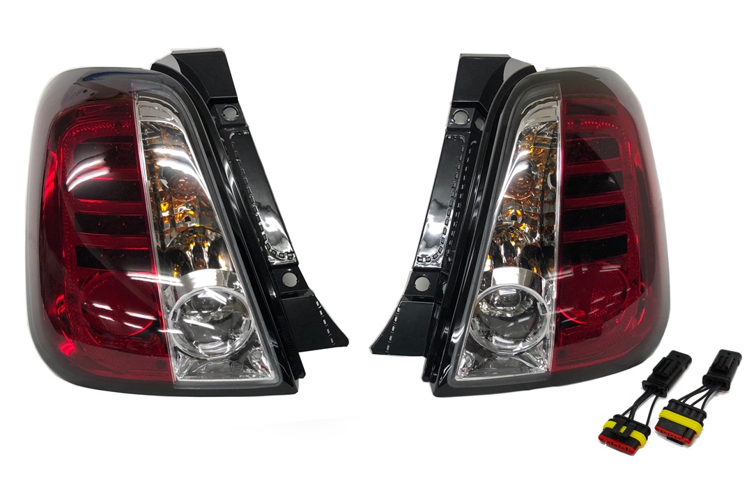 FIAT500/ABARTH500/595/695 LEDテールレンズ クリア/レッド（ブラックフレーム） ＆シリーズ4 変換ハーネスセット :  AlbertRick Online-Store